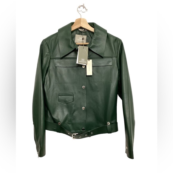 NWT Anthro Soia & Kyo Rowen Classic Straight fit Leather Jacket in Green Sz XS - Picture 8 of 16